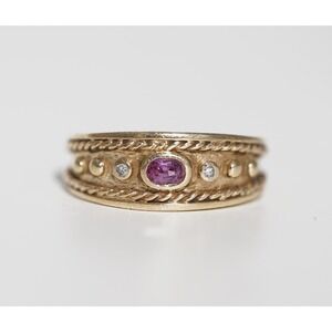 Vintage 14k Solid Yellow Gold Natural Pink Sapphire & Diamond Ring - Size 7 6.2g